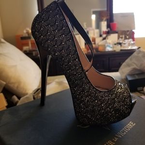 Black/Silver Platform Heels